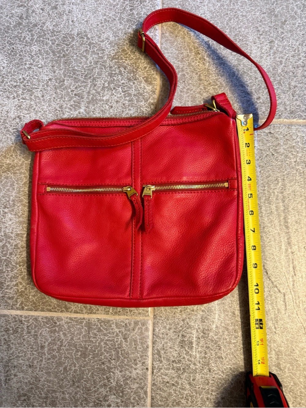 Fossil Red Pebbled Leather Crossbody with Dual Front Zips - Picture 8 of 8